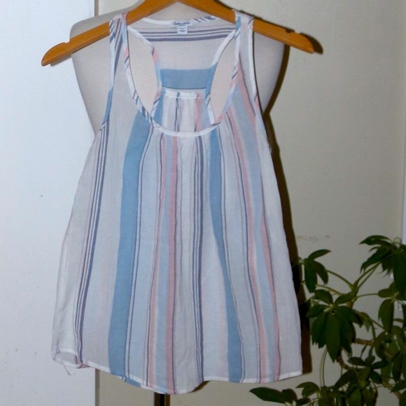 Splendid Nordstrom White Pink Blue Stripe A-Line Racer Back Cotton Gauze Tank XS - Picture 1 of 6